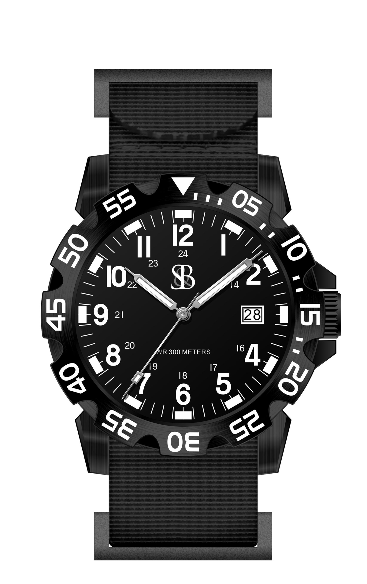 Black Tactical SANS-13 watch, front view